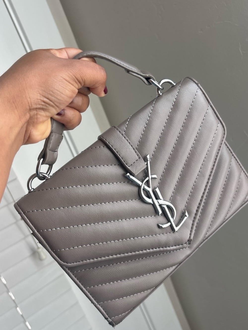 Saint Laurent-style Quilted Top Handle Bag in Taupe